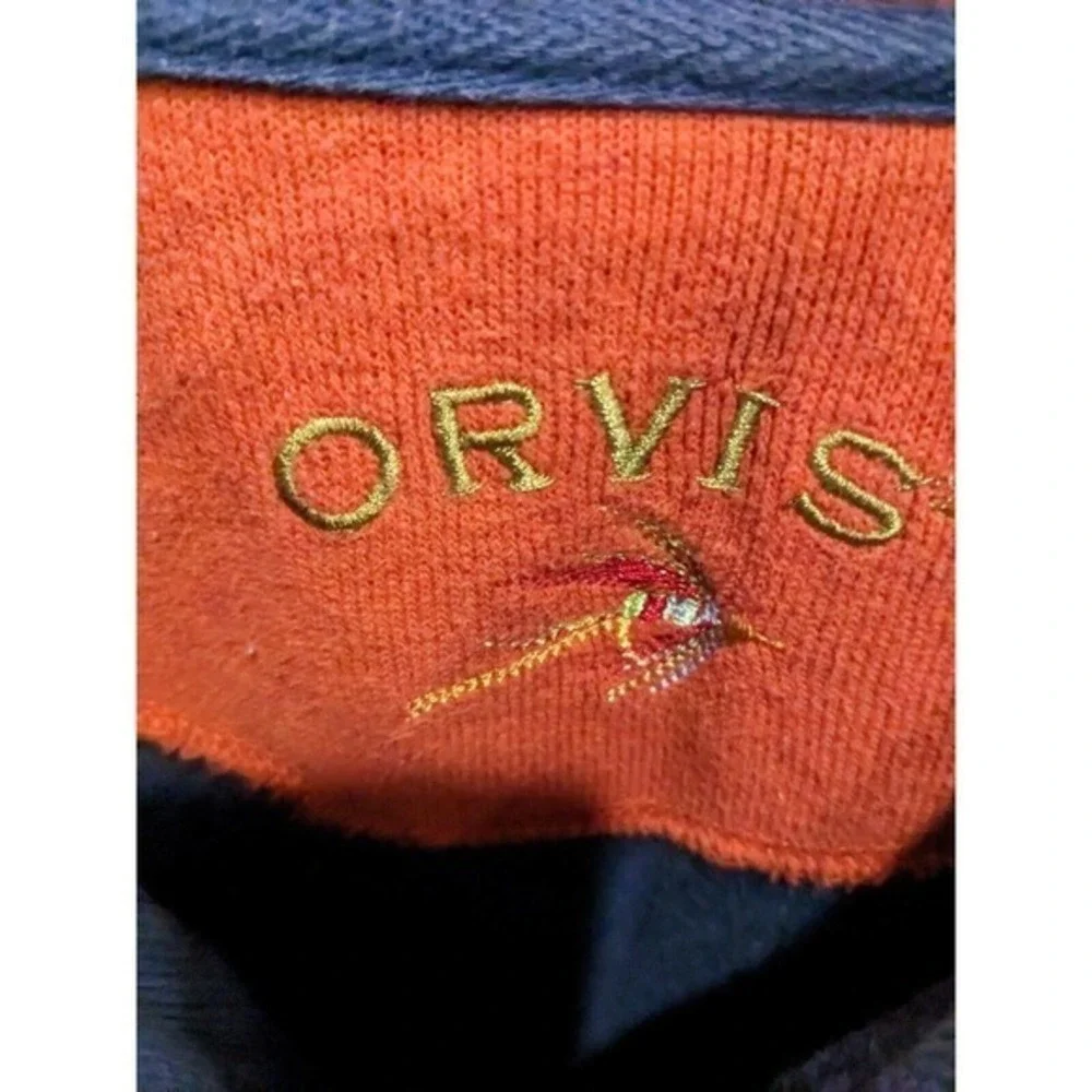Orvis Mens 1/4 Button Pullover Casual Blue /Orange Sweatshirt‎ Sz L cotton